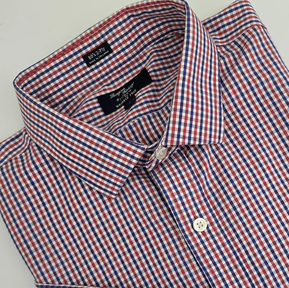 J. CREW size XL Thompson 80s 2 Ply‎ Plaid Wrinkle Free Button Down Dress Shirt